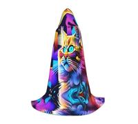 PHAYAH Adult Hooded Cloak Halloween Witch Witchcraft Robe Cape | Colorful Psychedelic Cat Pattern Hooded Poncho For Masquerade Cosplay Witch Cloak Christmas Party Robe