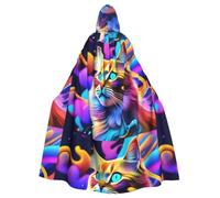 PHAYAH Adult Hooded Cloak Halloween Witch Witchcraft Robe Cape | Colorful Psychedelic Cat Pattern Hooded Poncho For Masquerade Cosplay Witch Cloak Christmas Party Robe