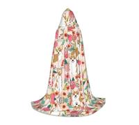 PHAYAH Adult Hooded Cloak Halloween Witch Witchcraft Robe Cape | Corgi Floral Flowers Spring Garden Pattern Hooded Poncho For Masquerade Cosplay Witch Cloak Christmas Party Robe