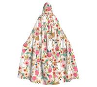 PHAYAH Adult Hooded Cloak Halloween Witch Witchcraft Robe Cape | Corgi Floral Flowers Spring Garden Pattern Hooded Poncho For Masquerade Cosplay Witch Cloak Christmas Party Robe