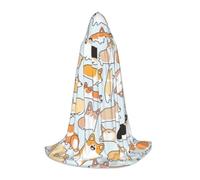 PHAYAH Adult Hooded Cloak Halloween Witch Witchcraft Robe Cape | Corgi Pattern Pattern Hooded Poncho For Masquerade Cosplay Witch Cloak Christmas Party Robe