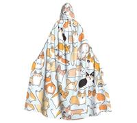 PHAYAH Adult Hooded Cloak Halloween Witch Witchcraft Robe Cape | Corgi Pattern Pattern Hooded Poncho For Masquerade Cosplay Witch Cloak Christmas Party Robe