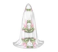 PHAYAH Adult Hooded Cloak Halloween Witch Witchcraft Robe Cape | Cute Funny Frog Doing Yoga Pattern Hooded Poncho For Masquerade Cosplay Witch Cloak Christmas Party Robe