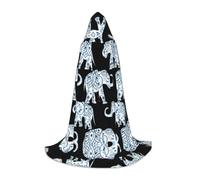 PHAYAH Adult Hooded Cloak Halloween Witch Witchcraft Robe Cape | Elephant-Blue Black Pattern Hooded Poncho For Masquerade Cosplay Witch Cloak Christmas Party Robe