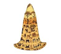 PHAYAH African Grassland Animals Pattern Halloween Witch Witchcraft Hooded Robe Cape Christmas Hoodie Cosplay Masquerade Party Dress Gift Costume M