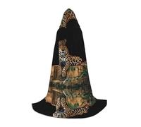 PHAYAH African Leopard On Rock Pattern Adult Hooded Cloak For Masquerade Cosplay Halloween Witch Cloak Christmas Party Robe L