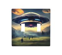 Phayah Airship Landing Pattern Light Switch Cover Decorative Double Toggle Wall Plate Outlet Cover For Bedroom Living Room 4.5 X 4.5 In