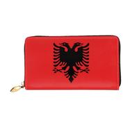 PHAYAH Albanian Flag Pattern Women'S Wallet Long Clutch Zip Around Travel Leather Purse Large Capacity Credit Card Holder