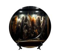 PHAYAH All Kinds of Feathers Pattern Bone China Decorative Plate 8in with Display Stand Dinner Plates for Home Study and Entryway Office Decor