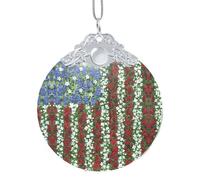 Phayah America Patriotic Flower Pattern Christmas Tree Ornaments For Xmas Glass Silver Metal Buckle Hanging Decorations Decor Family New Yea