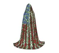 PHAYAH America Patriotic Flower Pattern Halloween Adult Hooded Robe Cape, Women'S Men'S Halloween Dress Up Party Cosplay Costumes S