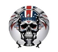 PHAYAH American Skull Pattern Bone China Decorative Plate 8in with Display Stand Dinner Plates for Home Study and Entryway Office Decor
