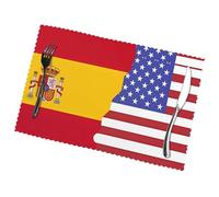 Phayah American Spain Flag Table Placemats (Set Of 6) 12x18 Inches, Suitable For Parties, Restaurant Decorations, Holiday Banquets.