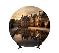 PHAYAH Ancient Building Complex Pattern Bone China Decorative Plate 8in with Display Stand Dinner Plates for Home Study and Entryway Office Decor