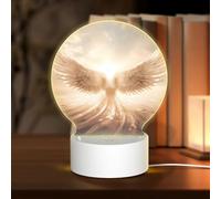 PHAYAH Angel's Wings Pattern Round Acrylic Night Light Adult Baby Room Light White Light Warm Light Warm White Light