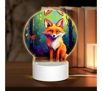 PHAYAH Angry Fox Pattern Night Light Round Led Ligh Base with USB Cable Adjustable 3 Colors for Adults Child Room Bedroom