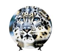 PHAYAH Animal Snow Leopard Pattern Bone China Decorative Plate 6in with Display Stand Dinner Plates for Home Study and Entryway Office Decor