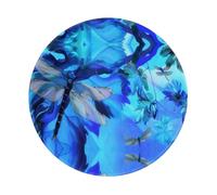 PHAYAH Art Blue Dragonfly Pattern Round Mouse Pad For Desk Wireless Mouse Laptop Gaming Computer Travel Work Office Supplies 7.9 X 7.9 In