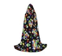 PHAYAH Autism Awareness Puzzle Pieces Heart Pattern Adult Hooded Cloak For Masquerade Cosplay Halloween Witch Cloak Christmas Party Robe S