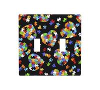 Phayah Autism Awareness Puzzle Pieces Heart Pattern Wall Plate Outlet Cover Double Toggle Light Switch Cover Size 4.5x4.5 in for Residential and Commercial Areas