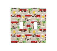 Phayah Basset Hound Dog Summer Bus Palm Trees Pattern Wall Plate Outlet Cover Double Toggle Light Switch Cover Size 4.5x4.5 in for Residential and Commercial Areas