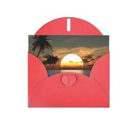 PHAYAH Beach Sunrise Pattern Blank Greeting Cards With Envelopes 4" X 6" Thank You Cards For Christmas Holiday Birthday Graduation Anniversary Red