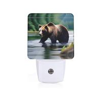PHAYAH Bear Fishing in River Pattern Night Light Plug-in Led Auto Sensor Night Lamp Dusk-to-Dawn Lamp for Nursery Children Stairs Corridors