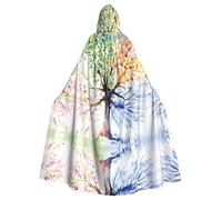 PHAYAH Beautiful Four Season Tree Pattern Adult Hooded Cloak For Masquerade Cosplay Halloween Witch Cloak Christmas Party Robe