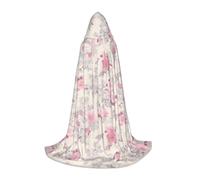 PHAYAH Beautiful Vintage Pink Flower Pattern Halloween Adult Hooded Robe Cape, Women'S Men'S Halloween Dress Up Party Cosplay Costumes L