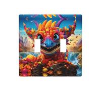 Phayah Big Mouth Dragon Pattern Decorative Wall Plate Covers Receptacle Double Toggle Outlet Light Switch Cover 4.5 in X 4.5 in