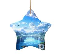 Phayah Birds Flying In The Sky Pattern Ceramic Star Shape Xmas Tree Ornament New Year Home Souvenirs For Gatherings Hanging Decoration