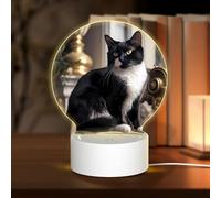 PHAYAH Black and White Cats Pattern Night Light Round Led Ligh Base with USB Cable Adjustable 3 Colors for Adults Child Room Bedroom