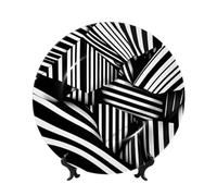 PHAYAH Black And White Geometric Lines Pattern Bone Porcelain Decorative Plate Durable Smooth And Perfect Decoration For Home, Office And Coffee Shop 8in