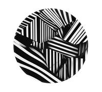 PHAYAH Black And White Geometric Lines Pattern Round Gaming Mouse Pad 7.9x7.9 In With Seamed Edges Foldable Desktop Mouse Pad, Laptop Mouse Pad