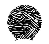 PHAYAH Black And White Lines Pattern Bone Porcelain Decorative Plate Durable Smooth And Perfect Decoration For Home, Office And Coffee Shop 8in