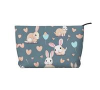 PHAYAH Black And White Puppy Patterned Cosmetic Bag Portable Large Capacity Cosmetic Bag Corduroy Zipper Toiletry Bag Travel Bag, Cartoon Cute Bunny, One Size