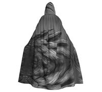 PHAYAH Black Feathered Panda Pattern Halloween Witch Witchcraft Hooded Robe Cape Christmas Hoodie Cosplay Masquerade Party Dress Gift Costume