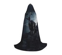 PHAYAH Black Goat On The Mountain Pattern Hooded Cloak Cape Witch Halloween Costumes For Cosplay Costume Masquerade Women Men Robe M