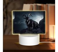 PHAYAH Black Goat On The Mountain Pattern Night Light Rectangle Led Ligh Base with USB Cable Adjustable 3 Colors for Adults Child Room Bedroom