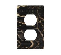 Phayah Black Gold Marble Pattern Duplex Receptacle Outlet Wall Plate Standard Size Polycarbonate Thermoplastic Dual Plug Covers