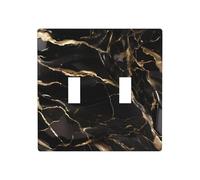 Phayah Black Gold Marble Pattern Light Switch Cover Decorative Double Toggle Wall Plate Outlet Cover for Bedroom Living Room 4.5 X 4.5 in