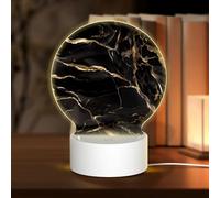 PHAYAH Black Gold Marble Pattern Night Light Round Led Ligh Base with USB Cable Adjustable 3 Colors for Adults Child Room Bedroom