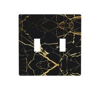 Phayah Black Gold Marble Pattern Wall Plate Outlet Cover Double Toggle Light Switch Cover Size 4.5x4.5 in for Residential and Commercial Areas