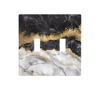 Phayah Black White Gold Foil Marble Pattern Wall Plate Outlet Cover Double Toggle Light Switch Cover Size 4.5x4.5 in for Residential and Commercial Areas