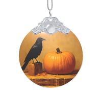 Phayah Blackbird Pumpkin Pattern Glass Round Shaped Xmas Tree Ornament Silver Metal Buckle For Family New Year Home Souvenirs Gatherings