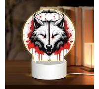PHAYAH Blood Red Wolf Head Pattern Round Acrylic Night Light Adult Baby Room Light White Light Warm Light Warm White Light
