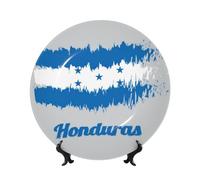 PHAYAH Blue Honduras Flag Printing Bone China Decorative Plate Ceramic Dinner Plates Crafts with Vertical Stand for Home Office Decor 10in