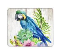 PHAYAH Blue Parrot In Flowers Pattern Mouse Pad With Non Slip Rubber Base Gaming With Stitched Edge, Mousepad For Laptop, Computer, Office 10 X 12 Inch