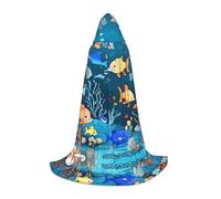 PHAYAH Blue Underwater World Of Fish Pattern Hooded Cloak Cape Witch Halloween Costumes For Cosplay Costume Masquerade Women Men Robe S