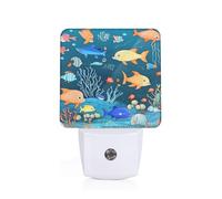 PHAYAH Blue Underwater World of Fish Pattern Led Night Light Decor Nightlights for Bedroom, Bathroom Hallway, Kitchen, with Dusk to Dawn Auto Sensors